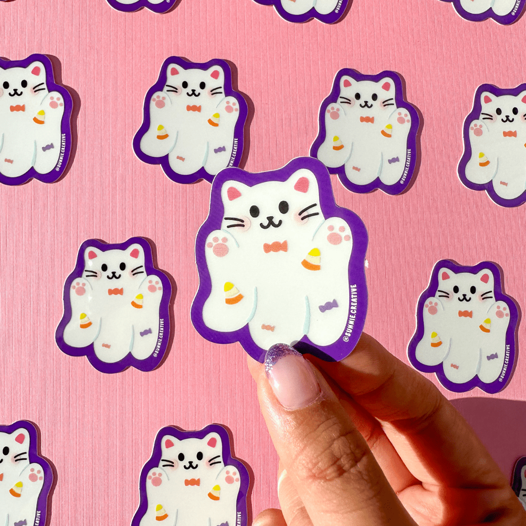 Glow in the Dark Candy Ghost Cat Sticker