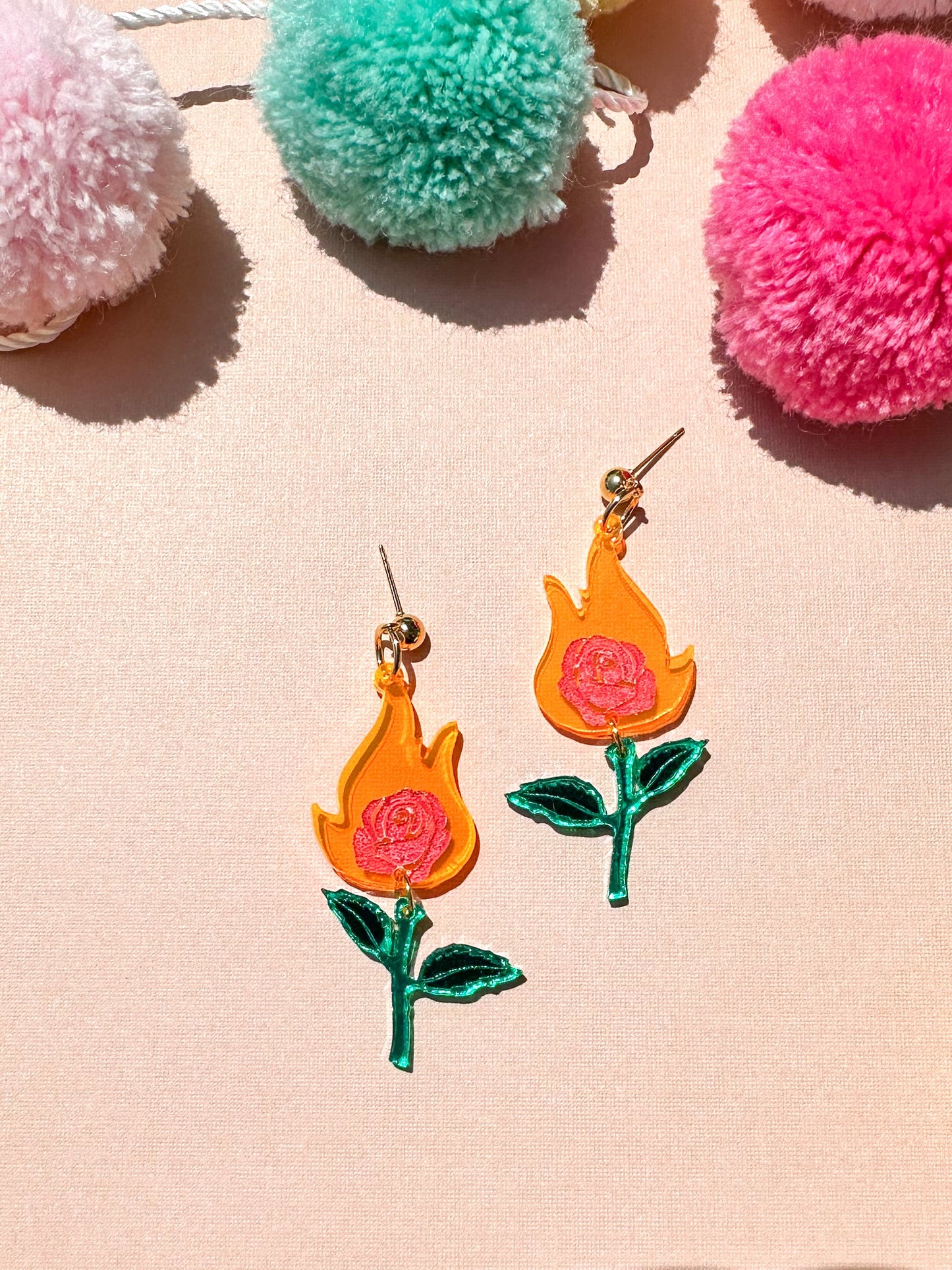 Flaming Rose Earrings