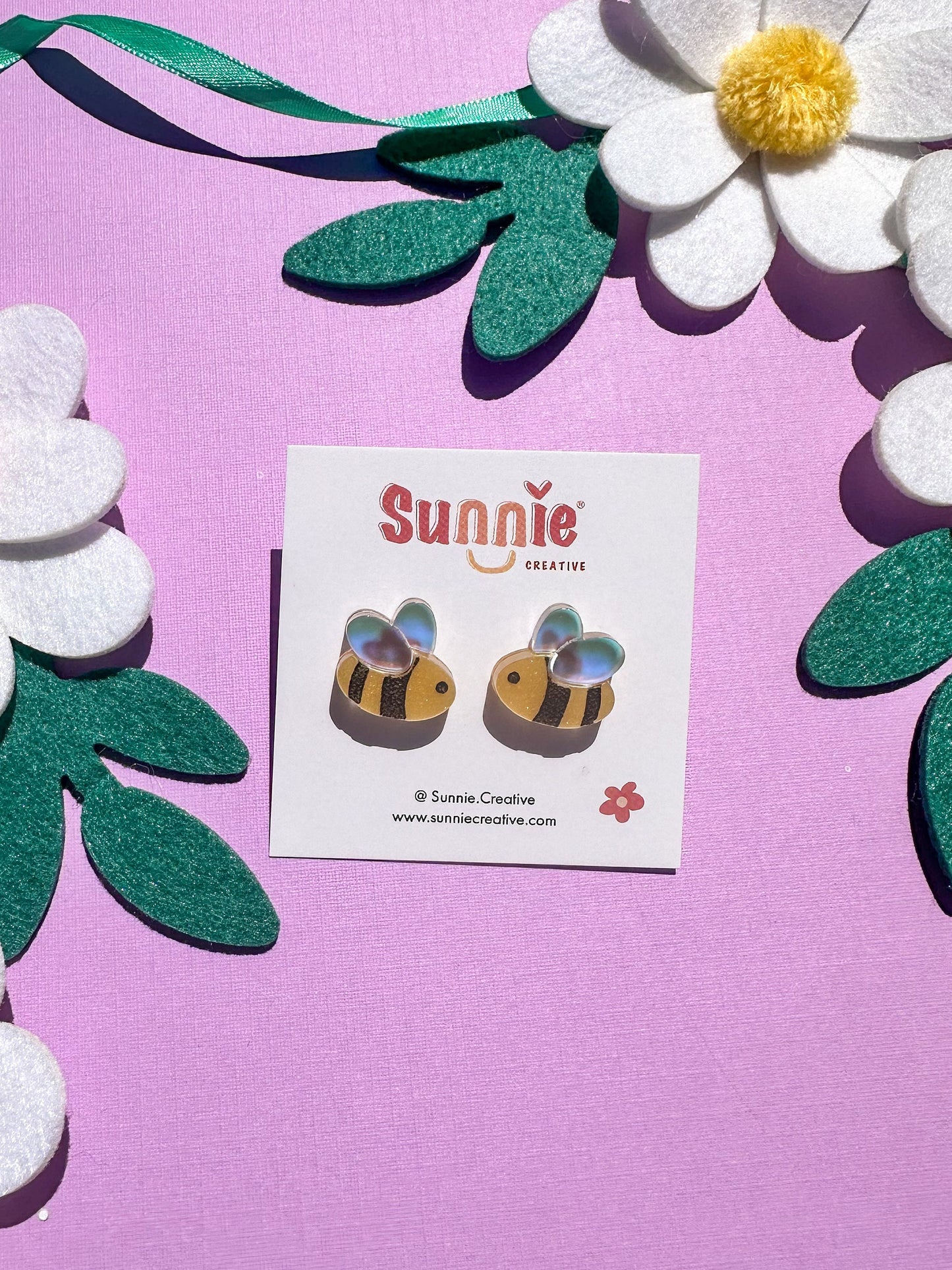 Spring Garden Studs//Small Statement Earring//Acrylic Earring//Spring Flower Earrings//Bee Earrings//Ladybug Earrings//Gift for Her