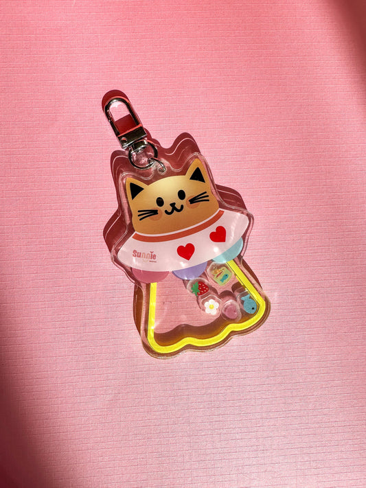 Cat UFO Shaker Acrylic Keychain//Cartoon Art Style Double-Sided Epoxy Glitter Charm//Cute Cat Lover Gift//Animal Keychain