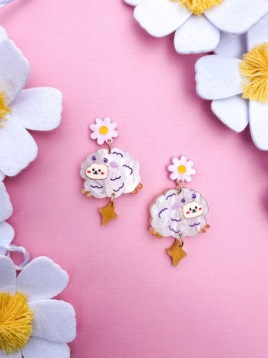 Fluffy the Sheep Earrings//Spring Earring//Statement Earring//Acrylic Earring//Animal Earrings//Spring Vibes//Gift for Her