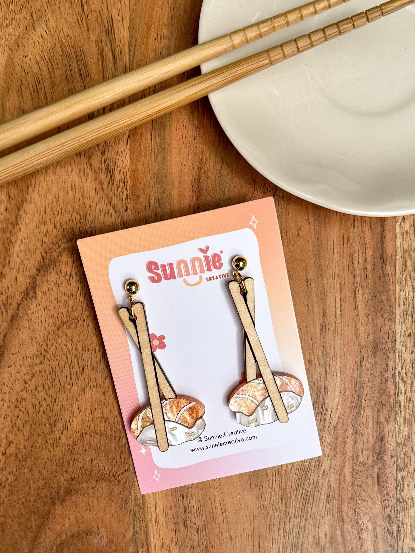Salmon Sushi Earrings//Statement Earring//Acrylic Earrings //Asian Food Earrings//Sushi Art//Gift for Foodie