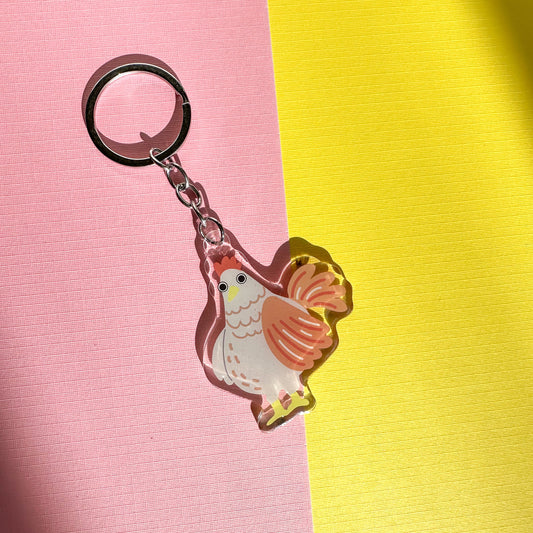 Nugget the Chicken Acrylic Keychain//Cartoon Art Style Double-Sided Epoxy Glitter Charm//Cute Chicken Lover Gift//Chicken Keychain