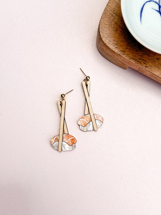 Salmon Sushi Earrings//Statement Earring//Acrylic Earrings //Asian Food Earrings//Sushi Art//Gift for Foodie