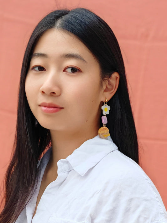 Hong Kong Cafe Breakfast Mismatch Earrings//Statement Earring//Acrylic Earrings //Asian Food Earrings//Pineapple Bun//Gift for Foodie