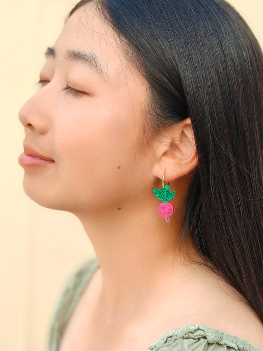Mini Radish Dangle//Statement Earring//Acrylic Earring//Vegetables Earrings//Summer Earrings