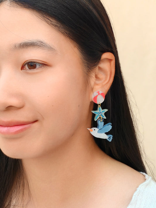 Coastal Seagull Mismatch Earrings//Statement Earring//Acrylic Earring//Summer Earrings//Seagull Earrings//Summer Vibe