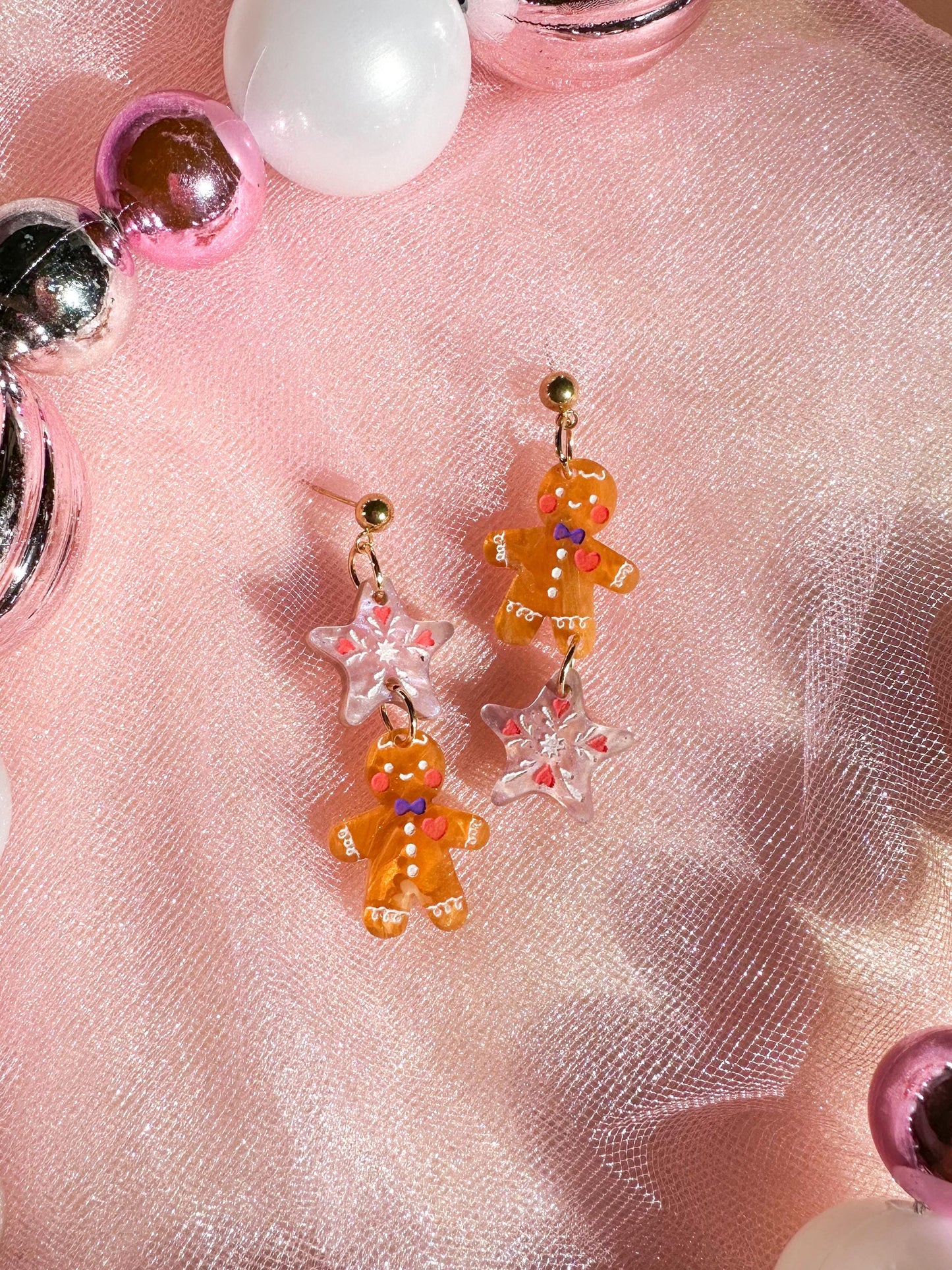 Holiday Cookies Earrings //Christmas Earring//Statement Gingerbread Earring//Acrylic Earring//Folk Art//Holiday Gift//