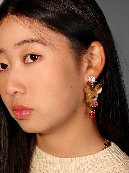 Reindeer Earrings //Christmas Earring//Statement Gingerbread Earring//Acrylic Earring//Folk Art//Holiday Gift//