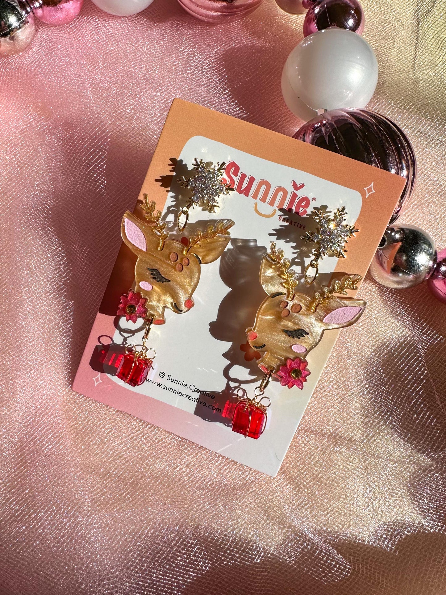 Reindeer Earrings //Christmas Earring//Statement Gingerbread Earring//Acrylic Earring//Folk Art//Holiday Gift//