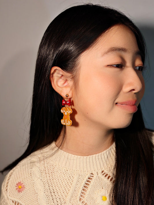 Gingerbread Doggo Earrings //Christmas Earring//Statement Gingerbread Earring//Acrylic Earring//Folk Art//Holiday Gift//