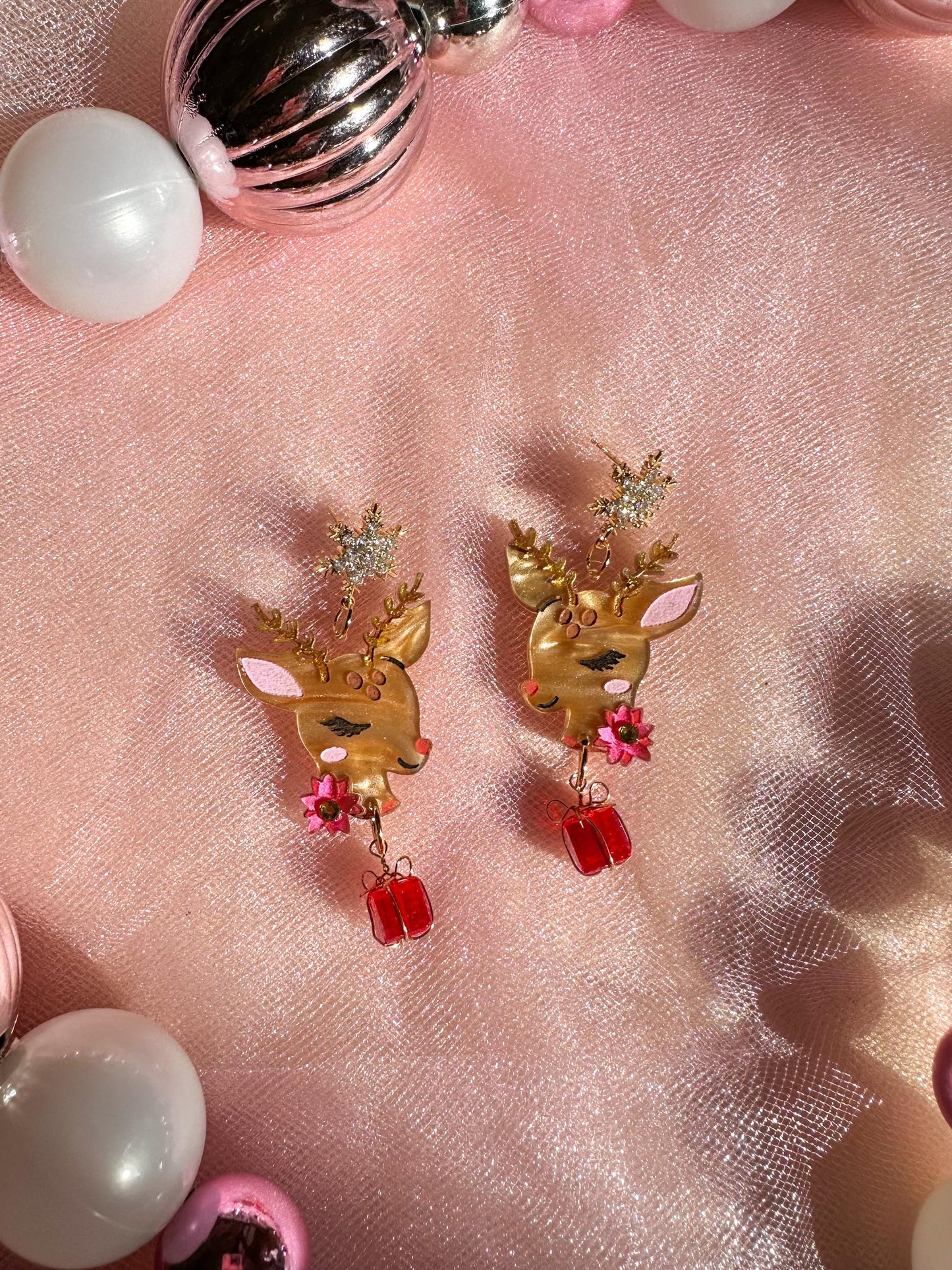 Reindeer Earrings //Christmas Earring//Statement Gingerbread Earring//Acrylic Earring//Folk Art//Holiday Gift//