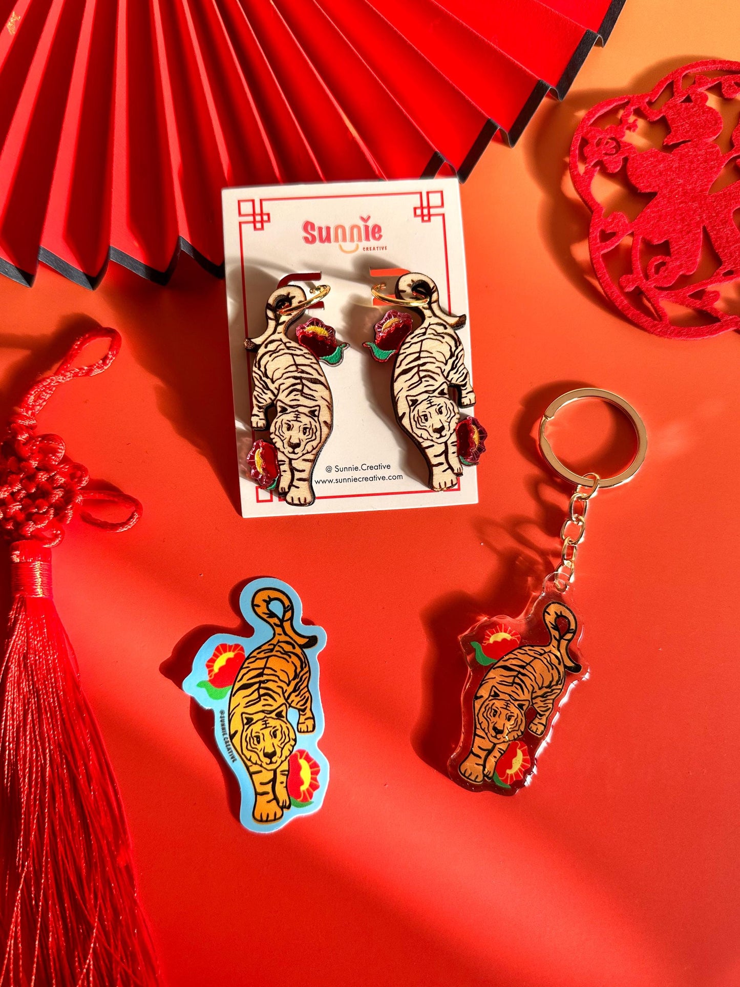 Tiger Earrings//Statement Earring//Acrylic Earrings //Lunar New Year Earrings//Chinese New Year Earrings//Animal Earrings//Chinese Zodiac