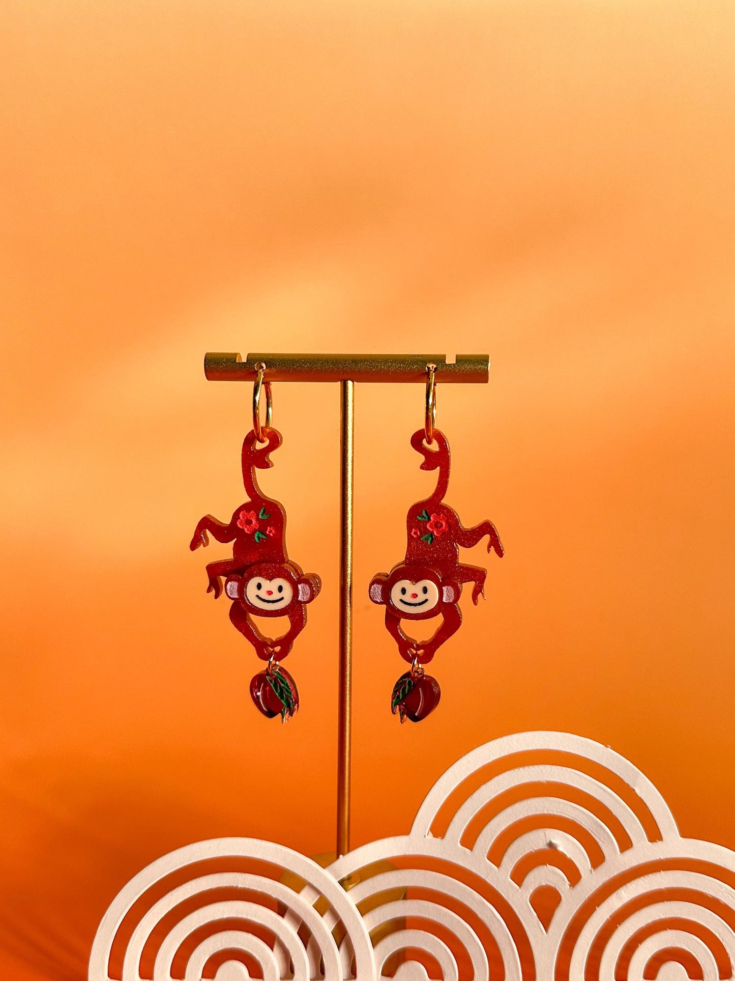 Monkey Earrings//Statement Acrylic Earring//Lunar New Year Earrings//Chinese New Year Earrings//Animal Earrings//Chinese Zodiac//