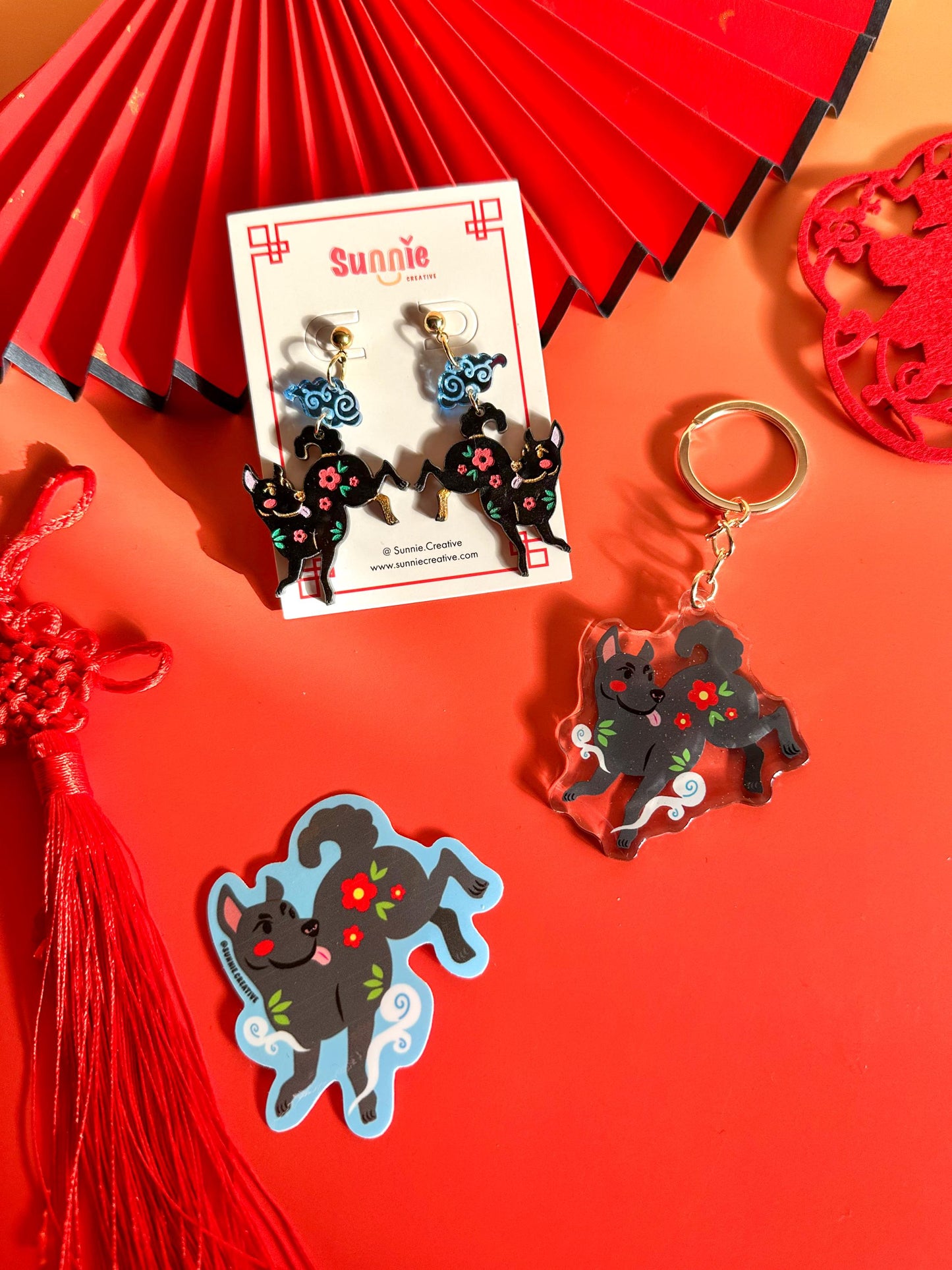 Dog Earrings//Statement Acrylic Earring//Lunar New Year Earrings//Chinese New Year Earrings//Animal Earrings//Chinese Zodiac