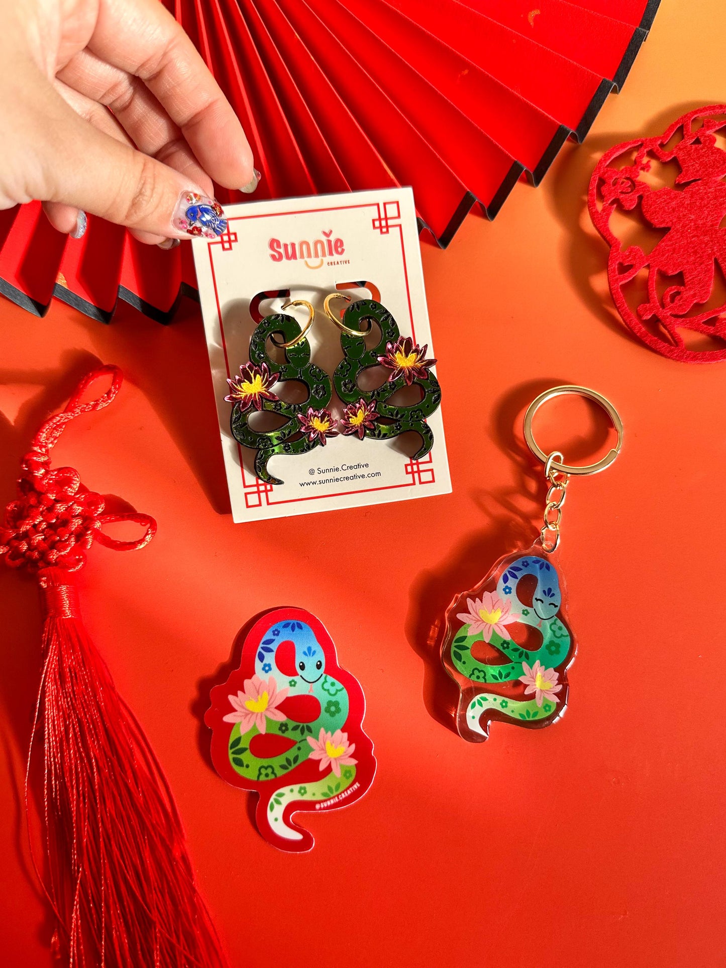Snake Earrings//Statement Acrylic Earring//Lunar New Year Earrings//Chinese New Year Earrings//Animal Earrings//Chinese Zodiac/Year of Snake