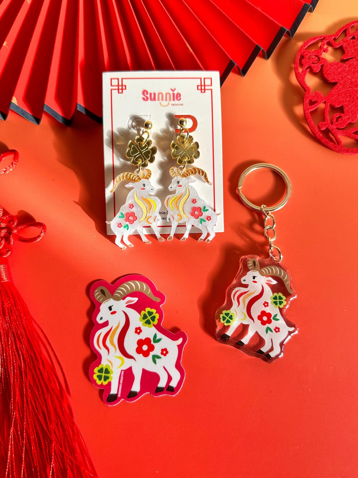 Goat Earrings//Statement Acrylic Earring//Lunar New Year Earrings//Chinese New Year Earrings//Animal Earrings//Chinese Zodiac/Year of Snake