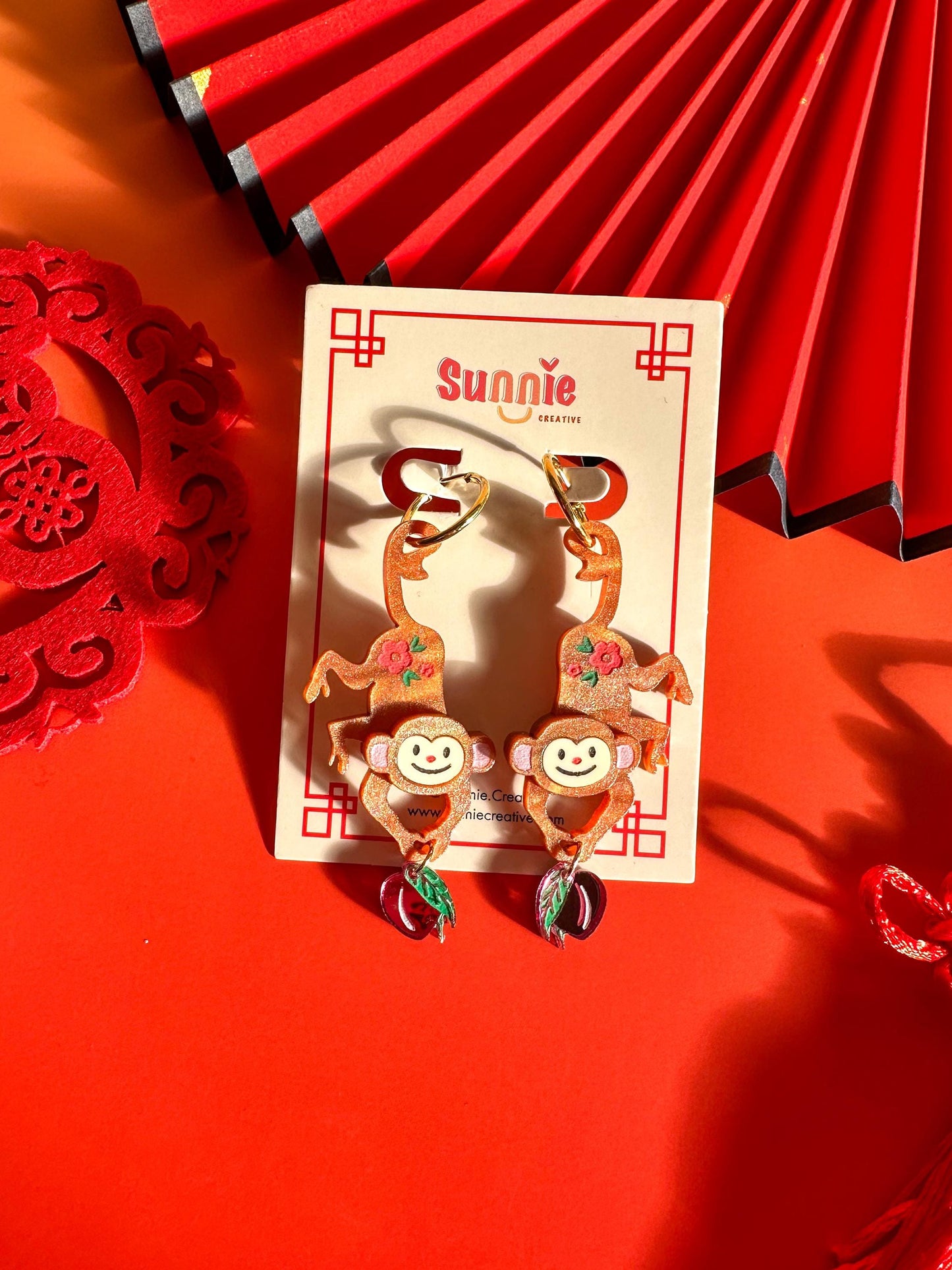 Monkey Earrings//Statement Acrylic Earring//Lunar New Year Earrings//Chinese New Year Earrings//Animal Earrings//Chinese Zodiac//