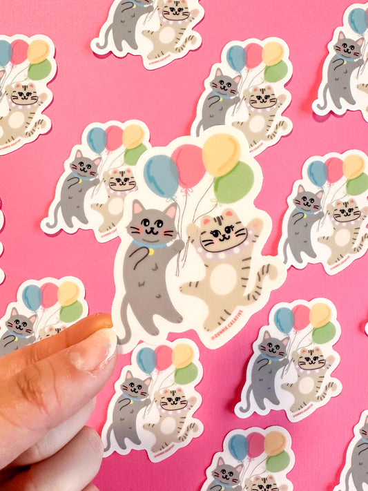 Ballon Cat Clear Stickers//Digital Art//Cat Art//Gift for Cat Lover//Waterproof Sticker