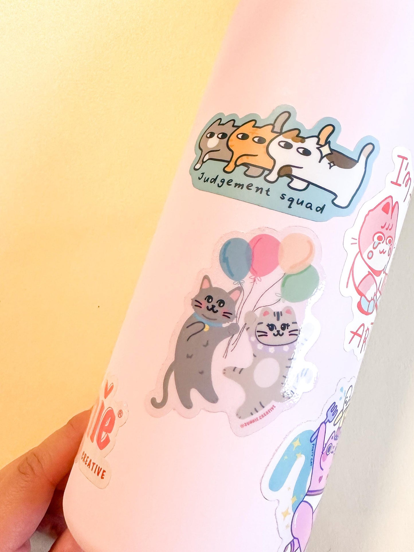 Ballon Cat Clear Stickers//Digital Art//Cat Art//Gift for Cat Lover//Waterproof Sticker