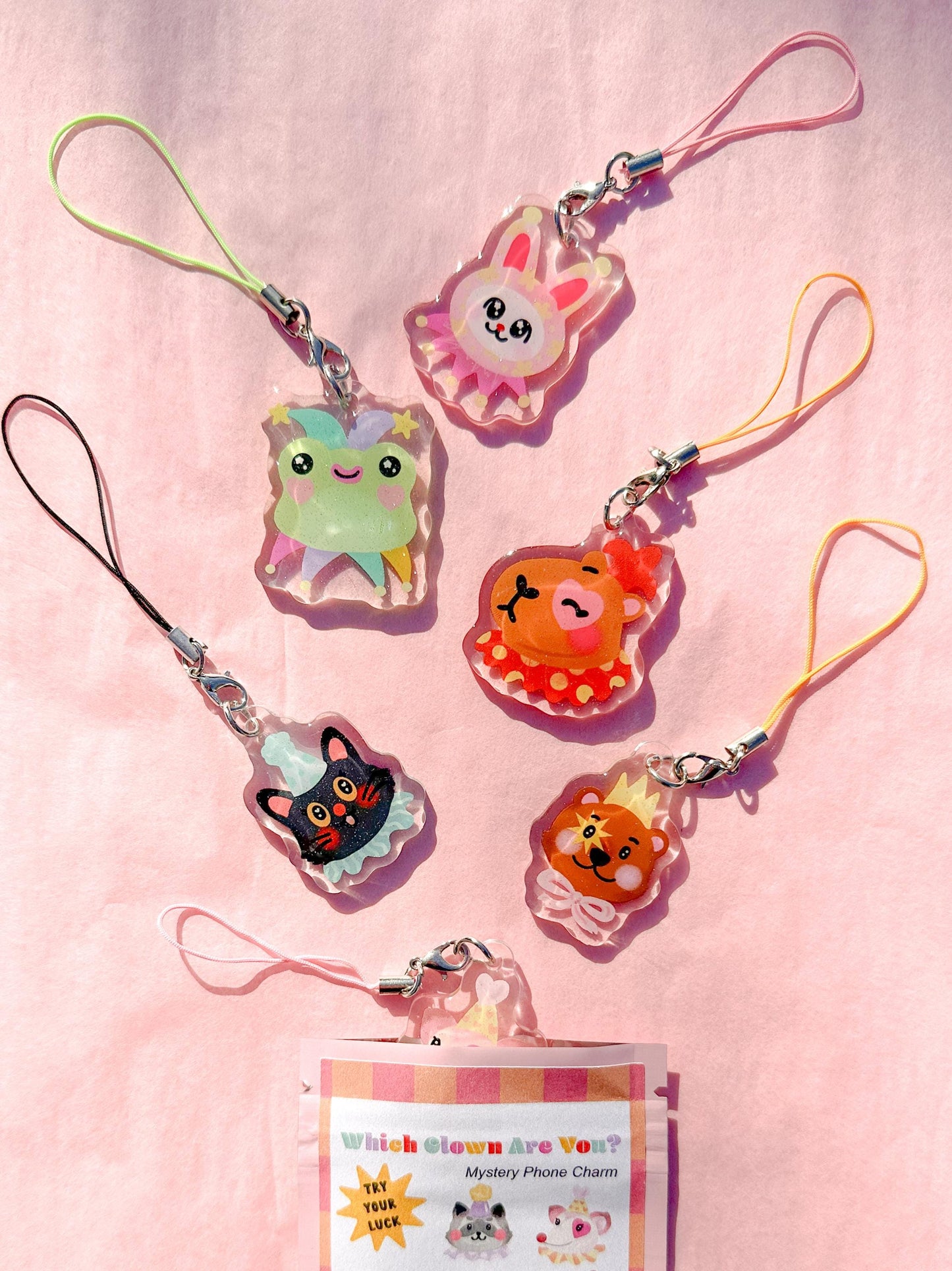 Mystery Animal Clown Phone Charm//Cartoon Art Style Double-Sided Epoxy Glitter Charm//Cute Animal Lover Gift//Kawaii Phone Charm