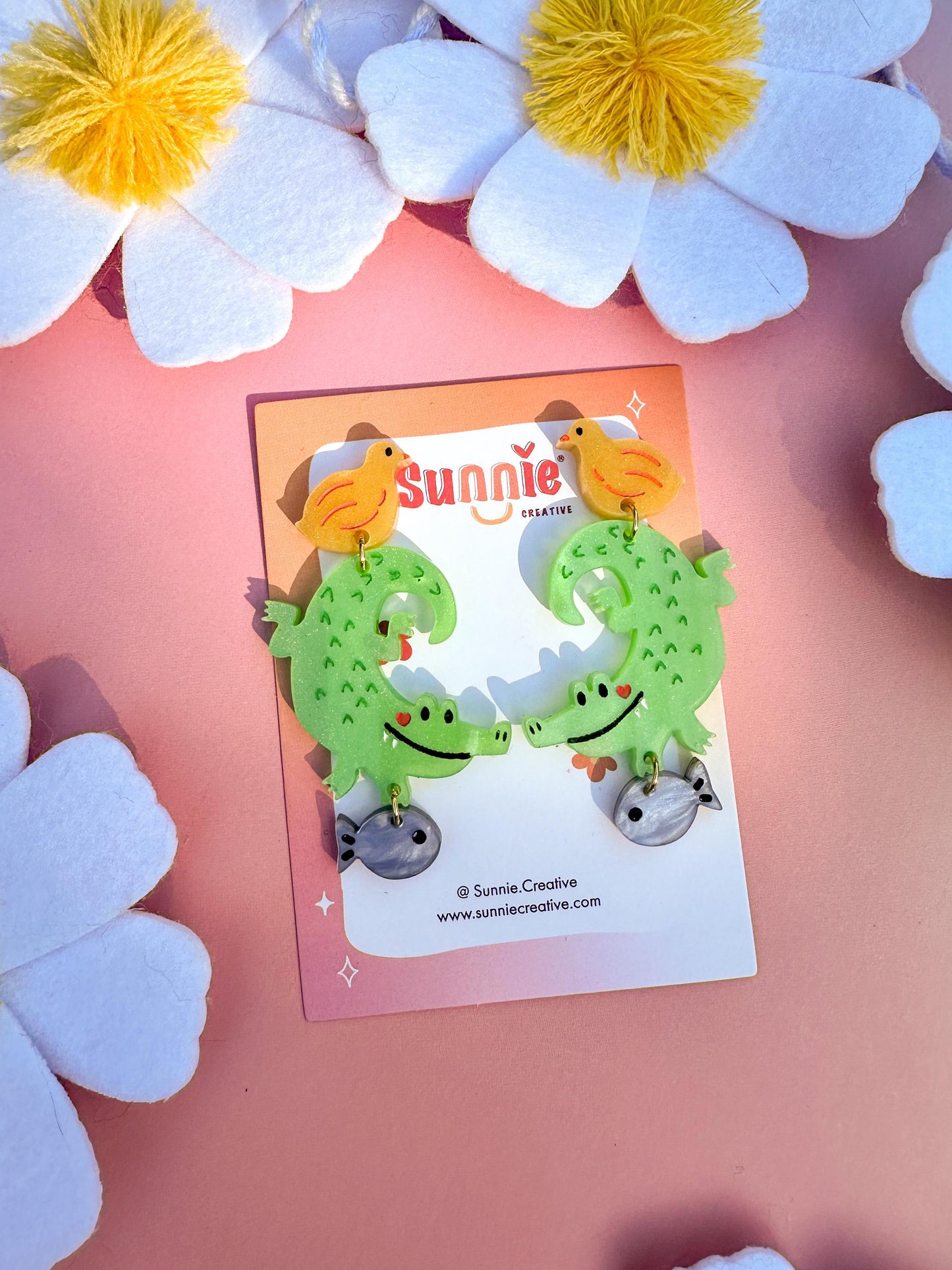 Coco the Crocodile Earrings//Spring Earring//Statement Earring//Acrylic Earring//Animal Earrings//Spring Vibes//Gift for Her