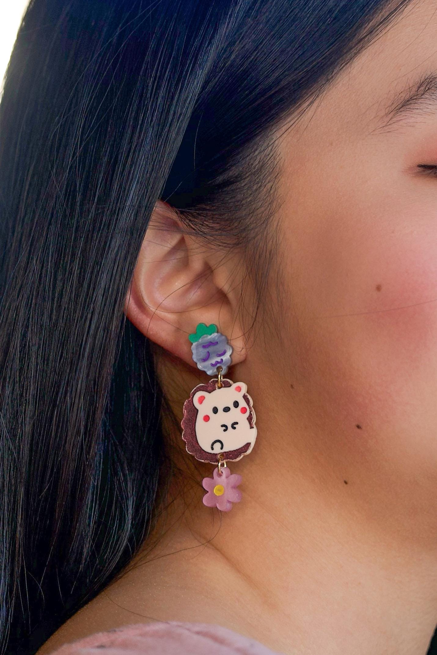 Bella the Hedgehog Earrings//Spring Earring//Statement Earring//Acrylic Earring//Animal Earrings//Spring Vibes//Gift for Her