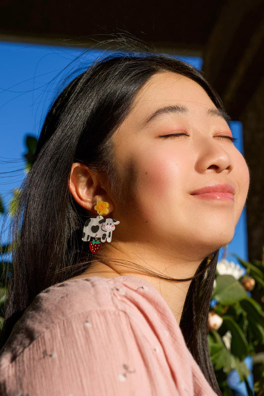 Mildred the Cow Earrings//Spring Earring//Statement Earring//Acrylic Earring//Animal Earrings//Spring Vibes//Gift for Her