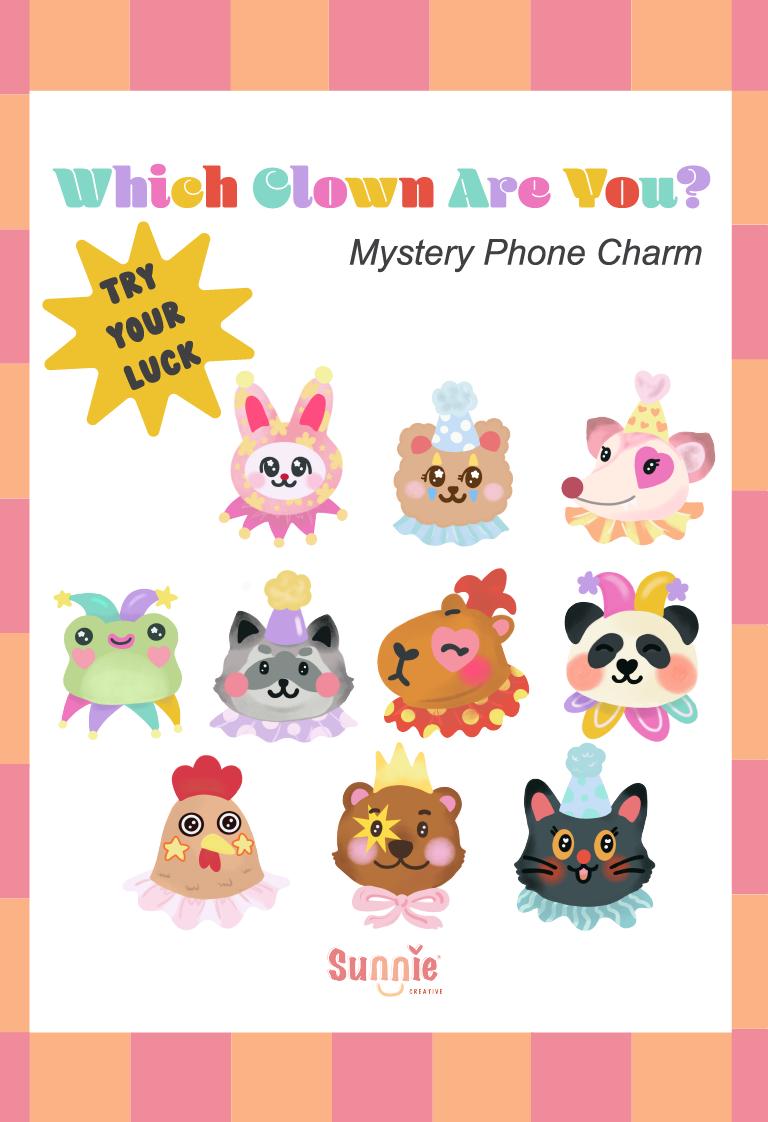 Mystery Animal Clown Phone Charm//Cartoon Art Style Double-Sided Epoxy Glitter Charm//Cute Animal Lover Gift//Kawaii Phone Charm