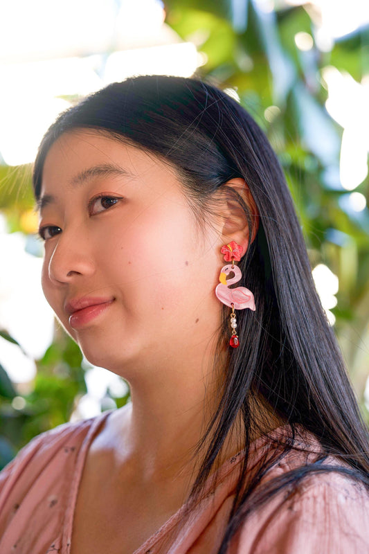 Fernando the Flamingo Earrings//Spring Earring//Statement Earring//Acrylic Earring//Animal Earrings//Spring Vibes//Gift for Her