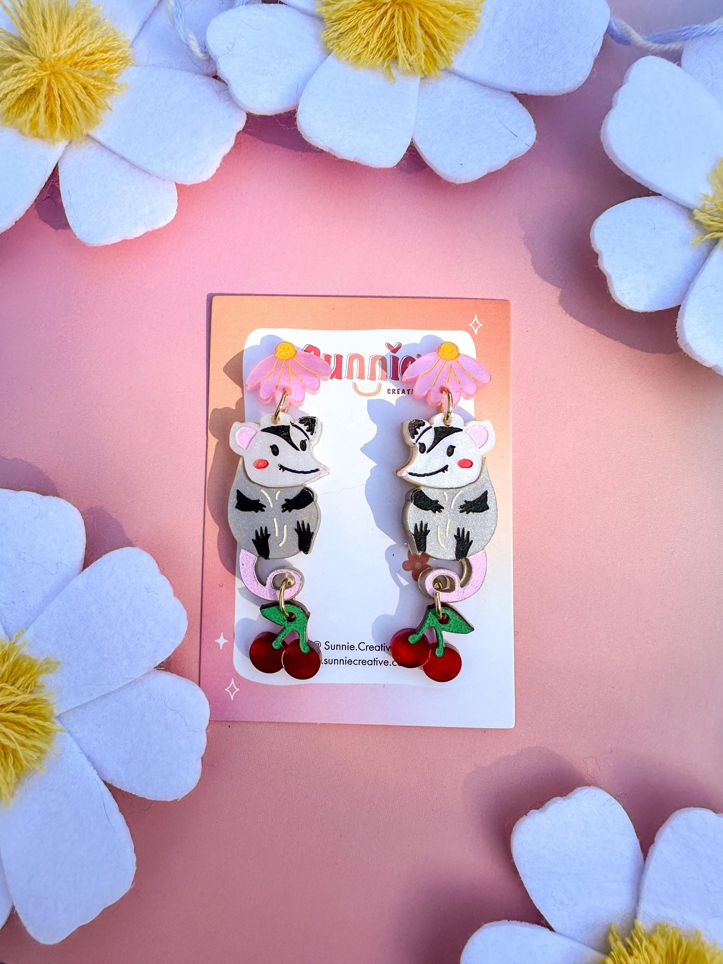 Dale The Possum Earrings//Spring Earring//Statement Earring//Acrylic Earring//Animal Earrings//Spring Vibes//Gift for Her