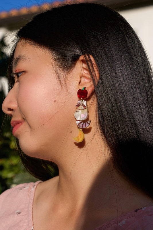 Ricky the Raccoon Earrings//Spring Earring//Statement Earring//Acrylic Earring//Animal Earrings//Spring Vibes//Gift for Her