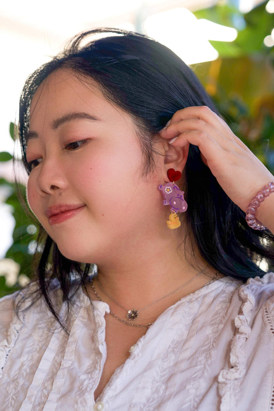 Susie the Hippo Earrings//Spring Earring//Statement Earring//Acrylic Earring//Animal Earrings//Spring Vibes//Gift for Her