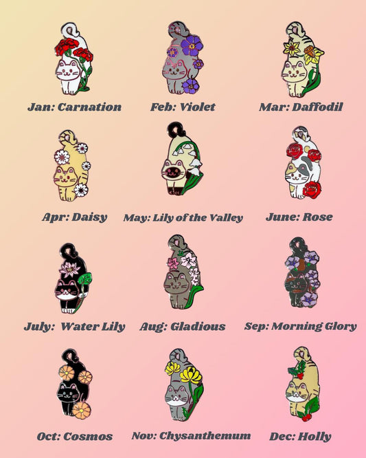 Birth Month Flower Cat Enamel Pin//Cute Cat Pin//Floral Cat Hard Enamel Lapel Pin//Birthday Gift//Zodiac Gift//Cat Lover Gift