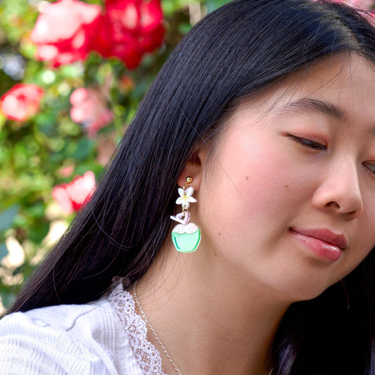 Coconut Drink Earrings//Statement Earring//Acrylic Earrings //Asian Food Earrings//Coconut Earrings//Gift for Foodie
