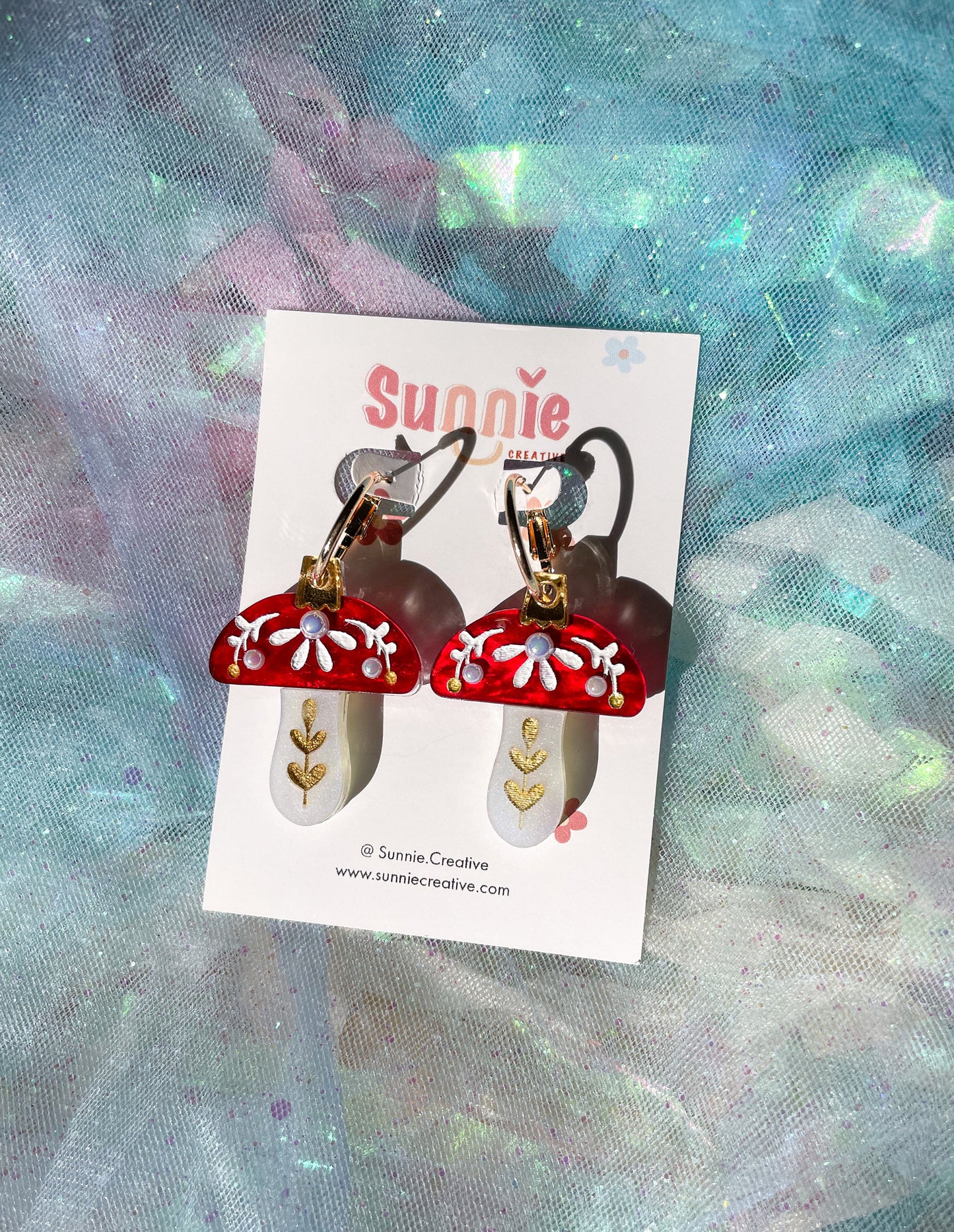 Mushroom Ornament Earrings //Christmas Earring//Statement Earring//Acrylic Earring//Folk Art//Mushroom Earrings//Holiday Gift