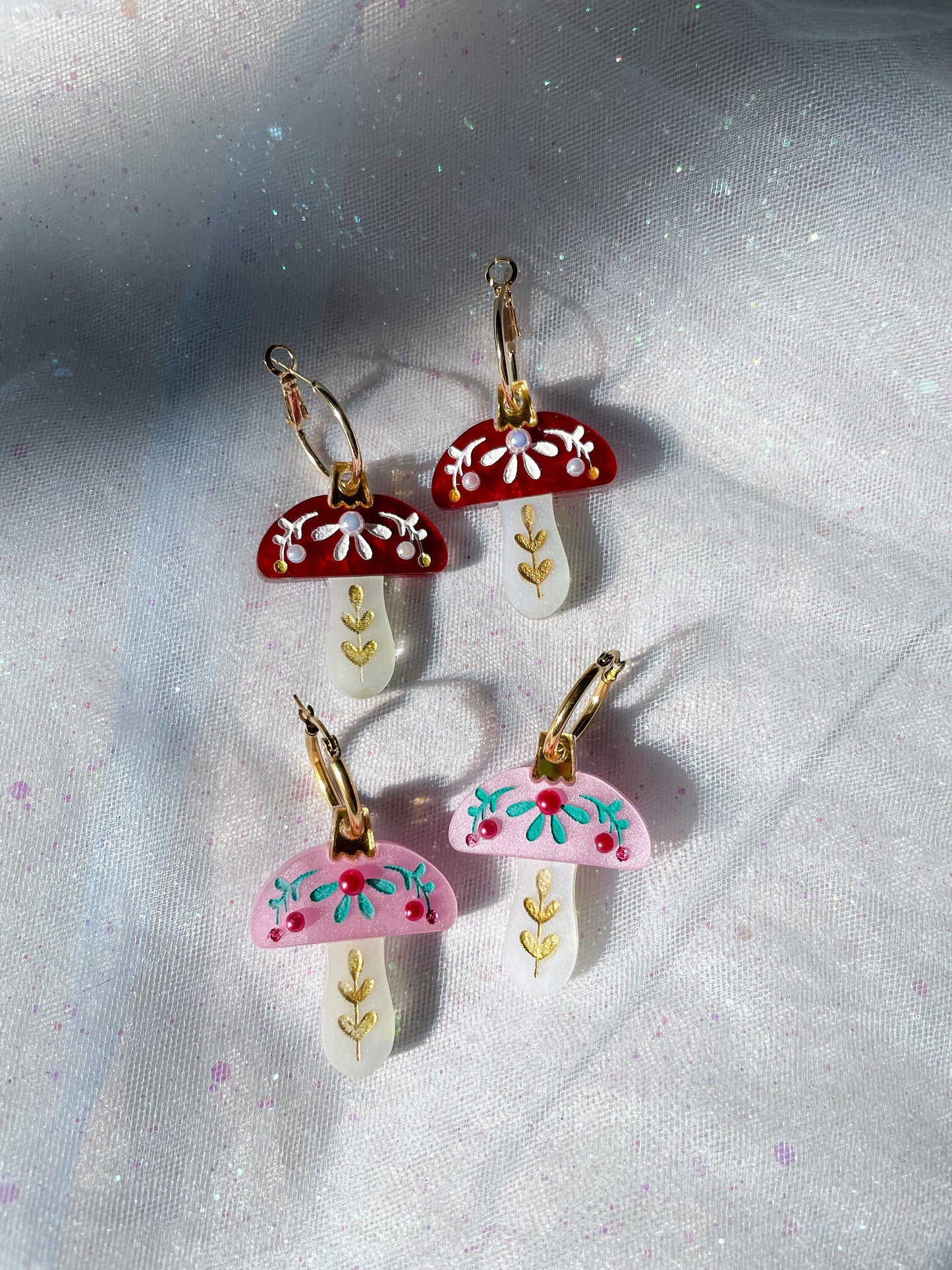 Mushroom Ornament Earrings //Christmas Earring//Statement Earring//Acrylic Earring//Folk Art//Mushroom Earrings//Holiday Gift