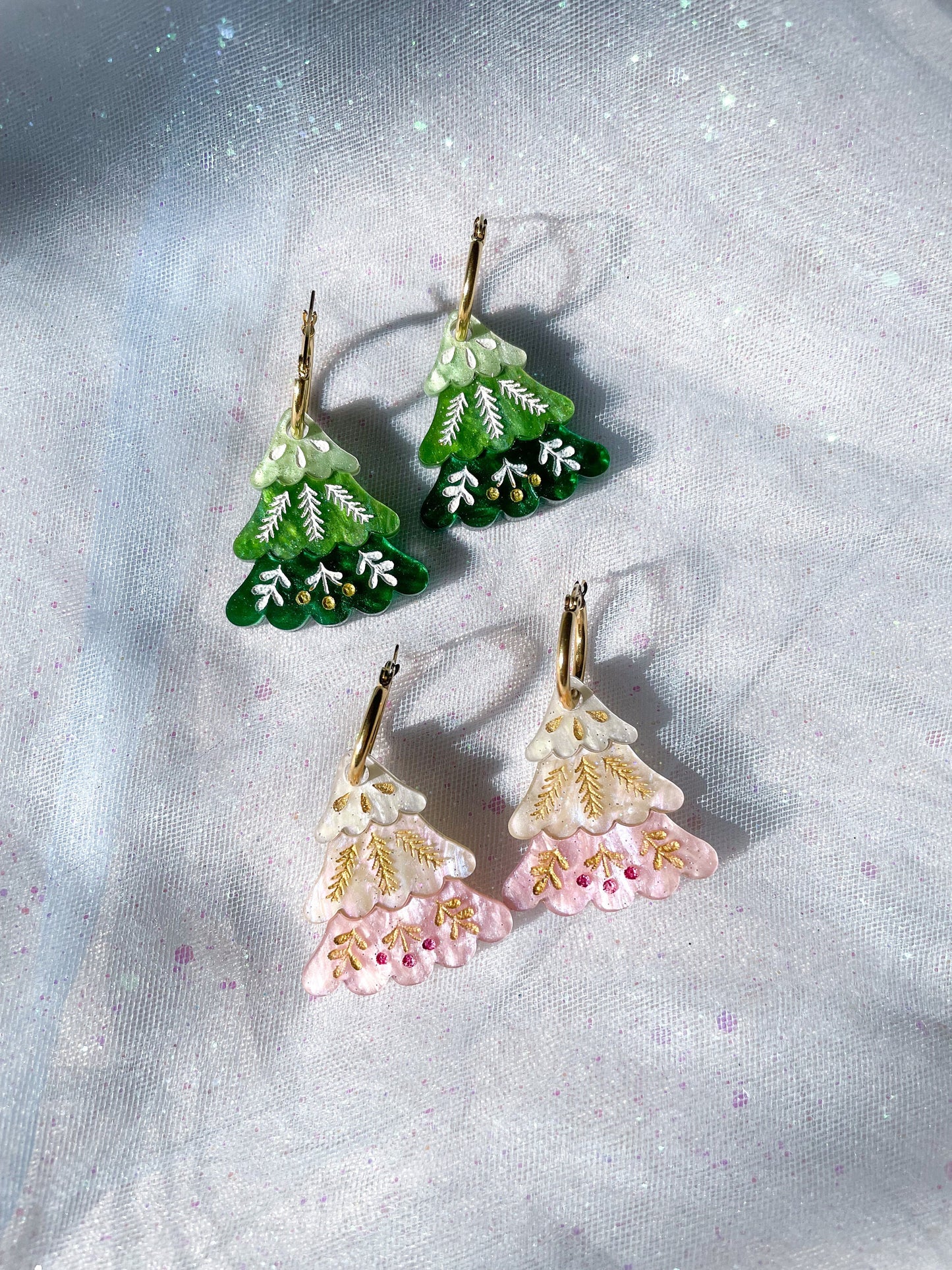 Folk Christmas Tree Earrings //Christmas Earring//Statement Earring//Acrylic Earring//Christmas Tree//Folk Art//Holiday Gift