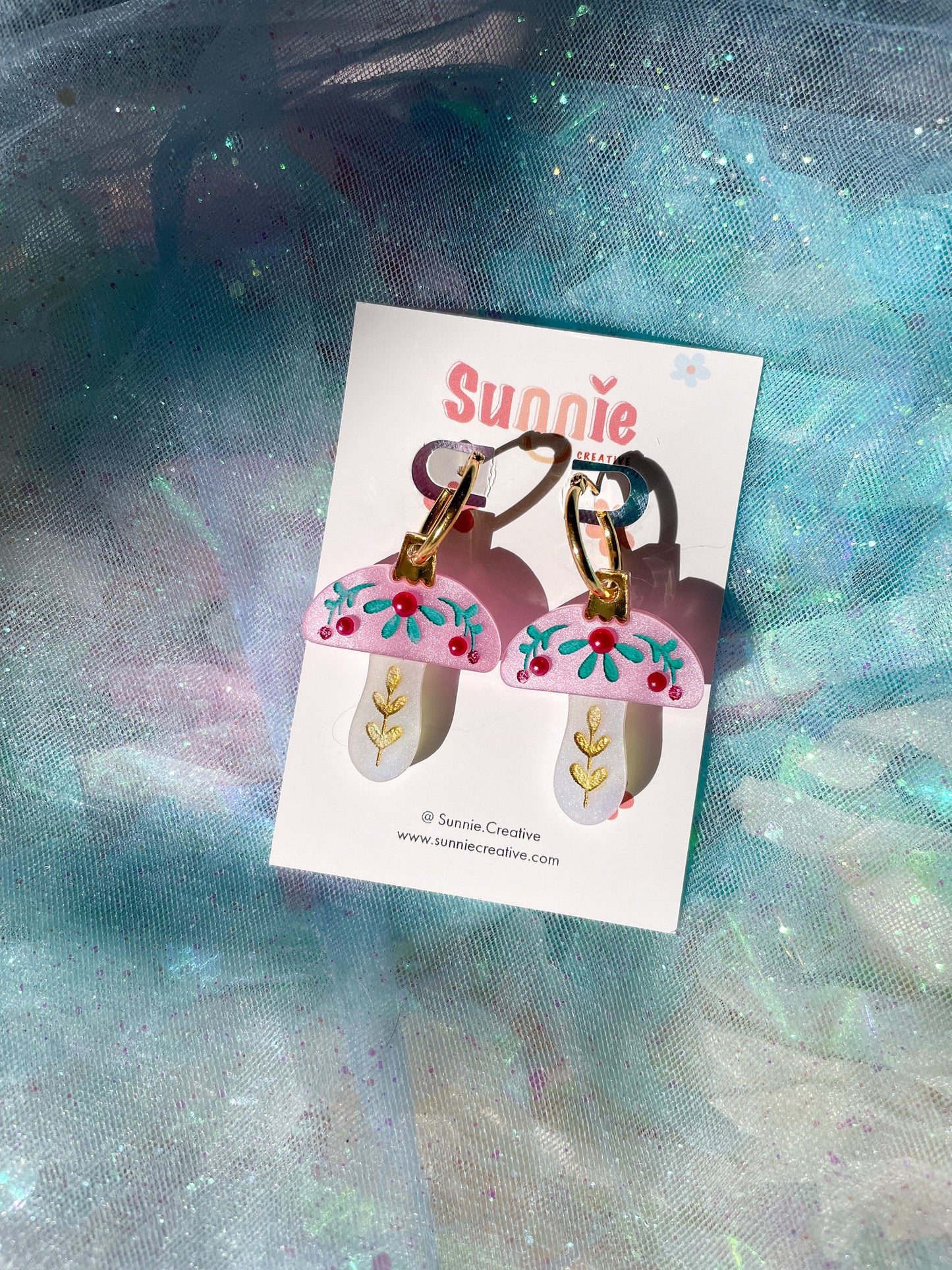 Mushroom Ornament Earrings //Christmas Earring//Statement Earring//Acrylic Earring//Folk Art//Mushroom Earrings//Holiday Gift