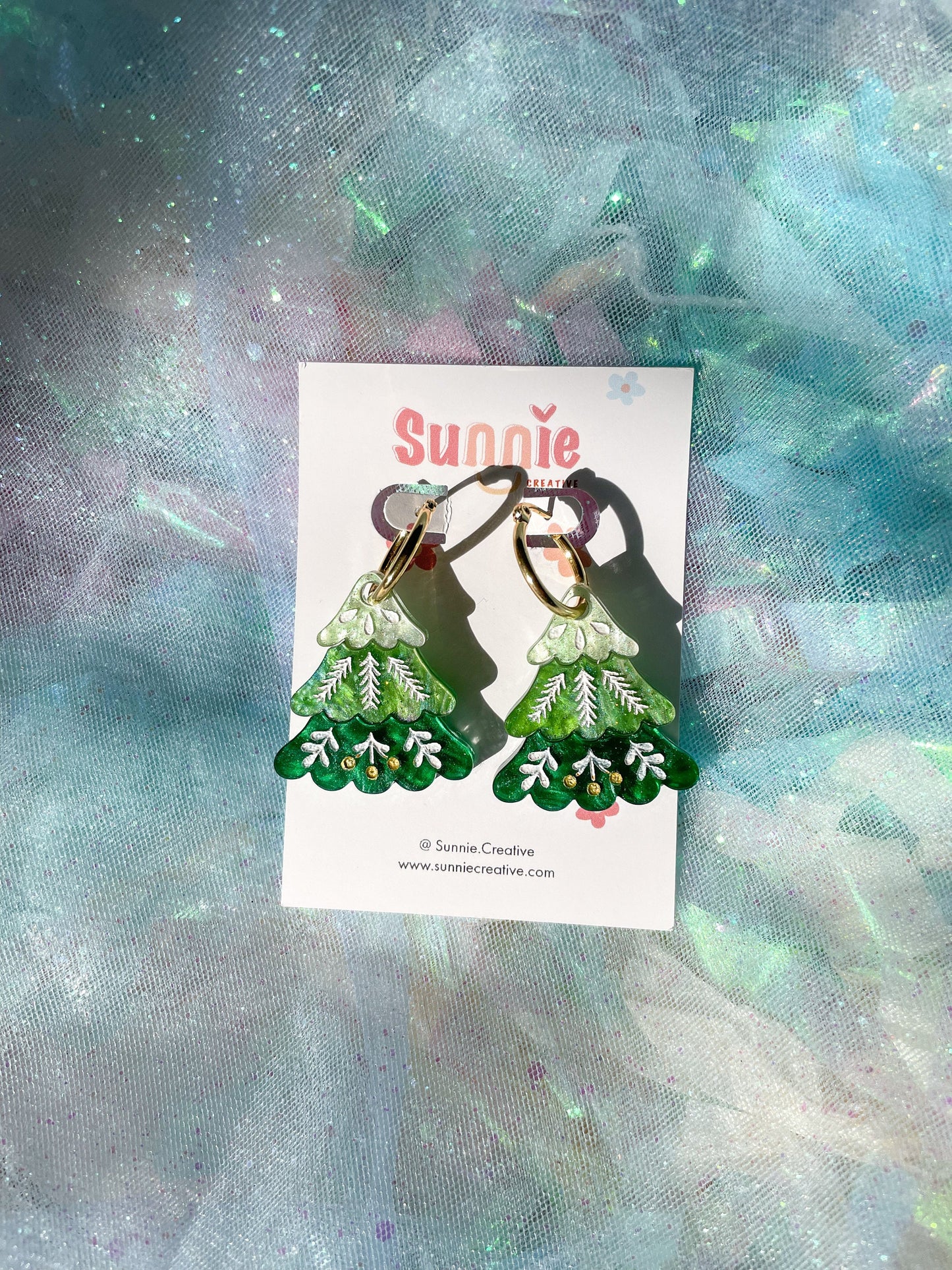 Folk Christmas Tree Earrings //Christmas Earring//Statement Earring//Acrylic Earring//Christmas Tree//Folk Art//Holiday Gift