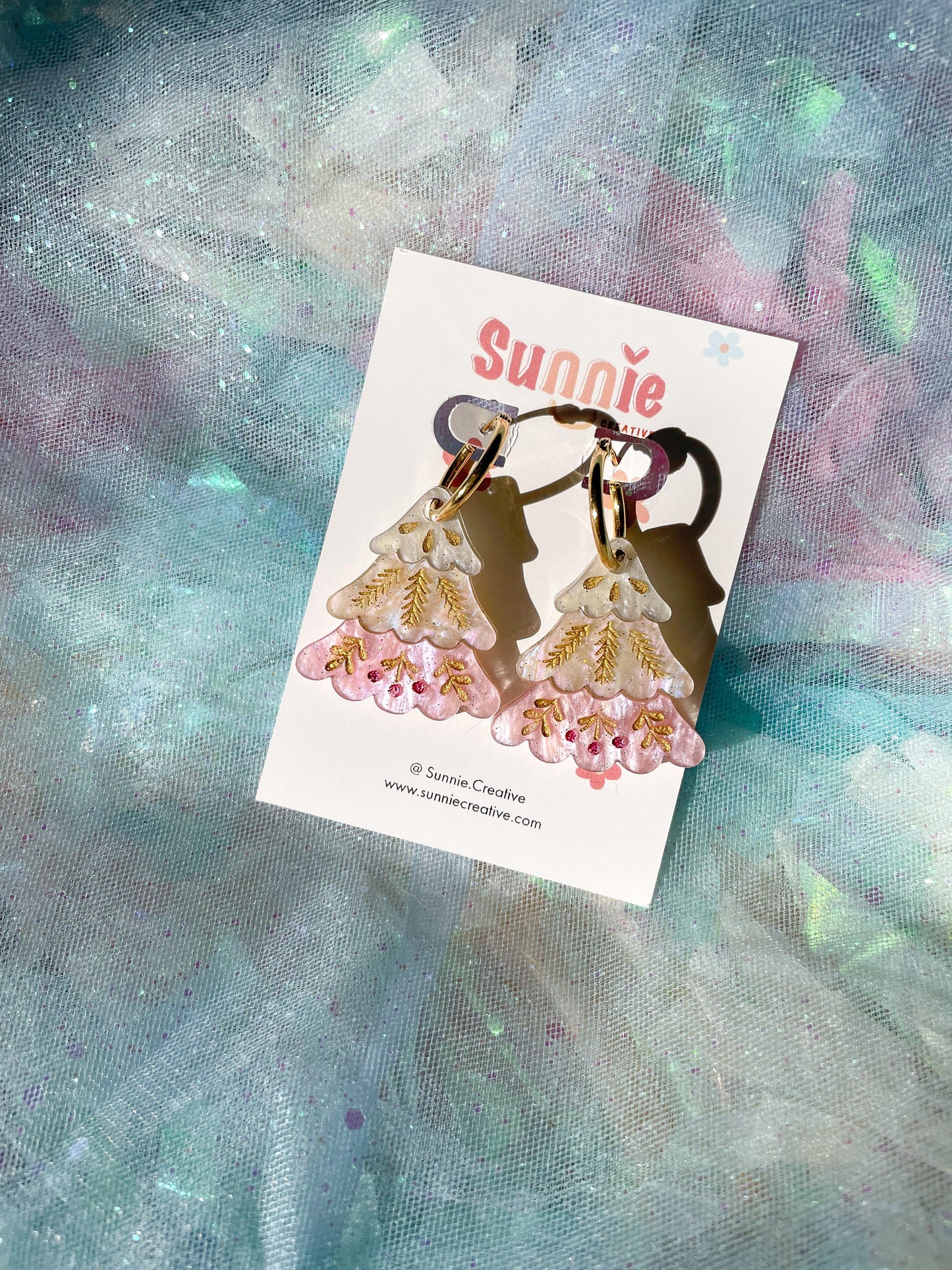 Folk Christmas Tree Earrings //Christmas Earring//Statement Earring//Acrylic Earring//Christmas Tree//Folk Art//Holiday Gift