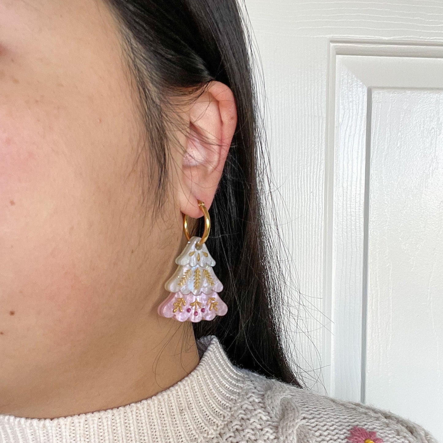 Folk Christmas Tree Earrings //Christmas Earring//Statement Earring//Acrylic Earring//Christmas Tree//Folk Art//Holiday Gift