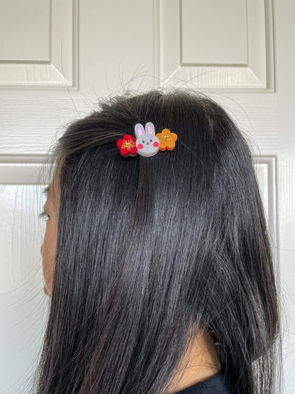 Flower Bunny Hair Clip
