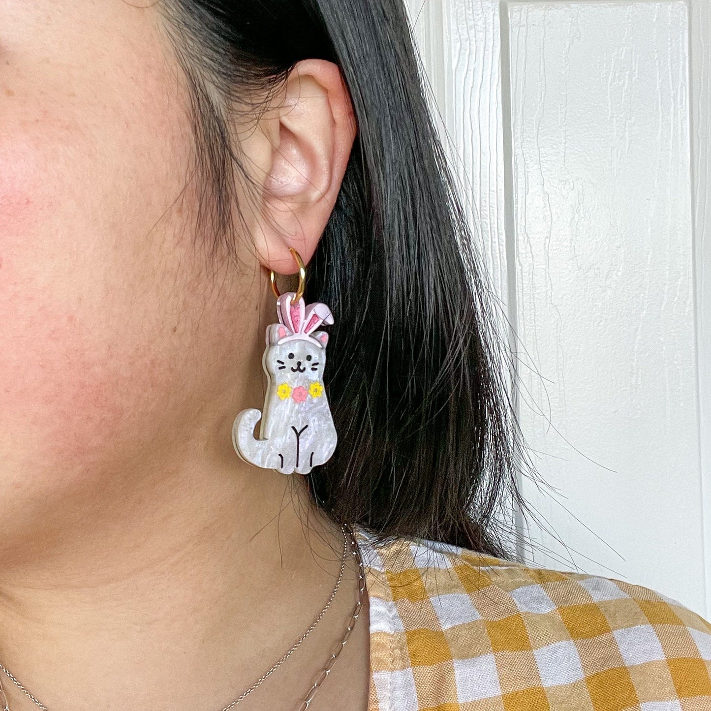 Bunny Cat Friends Earrings//Spring Earring//Statement Earring//Acrylic Earring//Cat Earrings//Spring Easter Cats