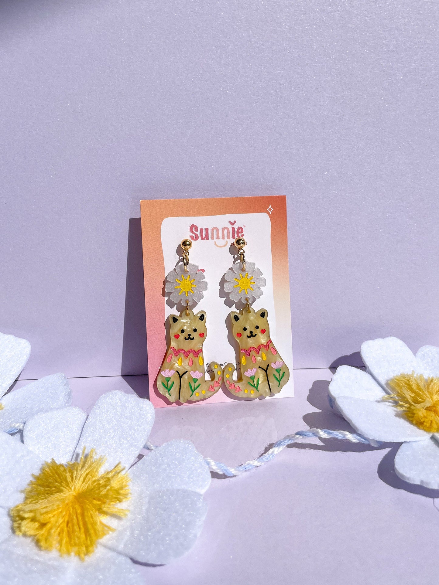 Bunny Cat Friends Earrings//Spring Earring//Statement Earring//Acrylic Earring//Cat Earrings//Spring Easter Cats
