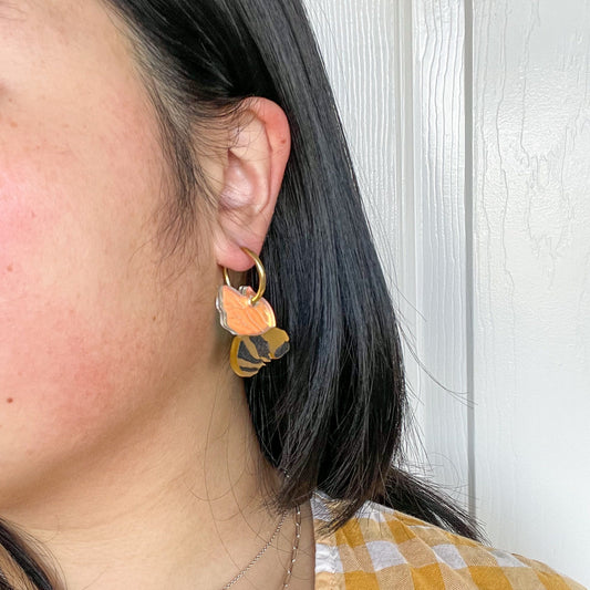 Bumble Bee Hoops//Spring Earring//Statement Earring//Acrylic Earring//Bee Earrings//Statement Hoop