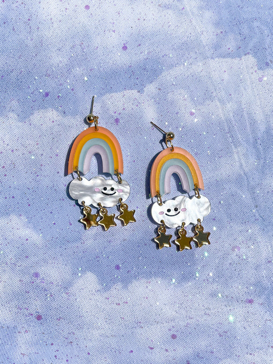 Rain Sun Rainbow Dangle//Statement Earring//Acrylic Earring//Cloud Earring//Rainbow Earring//Moon Earrings//Weather Earrings