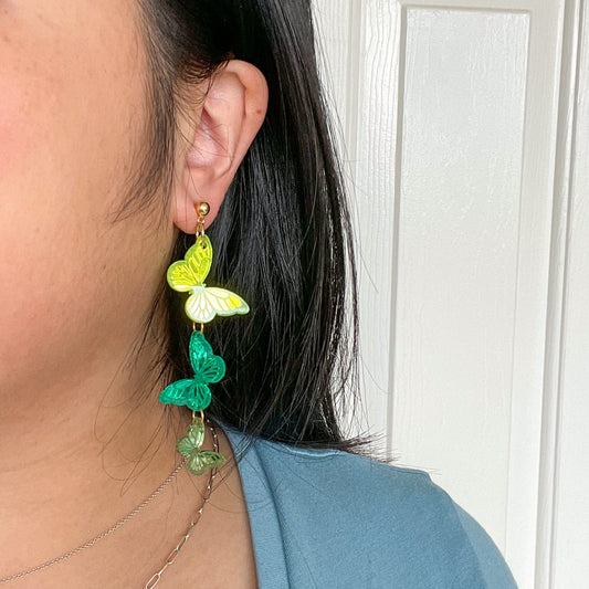 Ombre Green Kaleidoscope Butterfly//Spring Earring//Statement Earring//Acrylic Earring//Insects Earrings//NCT Earrings//NCT Dream Accessory