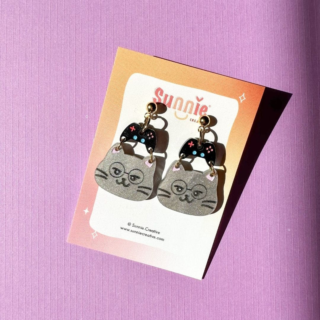 Game Boy Cat Earrings//Cute Animal earrings//Gamer Cat jewelry//Seventeen-Inspired Kawaii Animal Earrings//K-Pop animal style jewelry