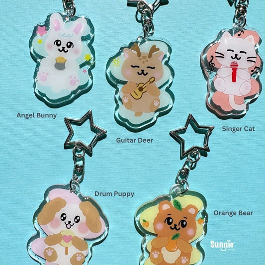 Animal Acrylic Keychain//Cartoon Art Style Double-Sided Epoxy Glitter Charm//Cute Animal Lover Gift//Seventeen-inspired Keychain//K-Pop